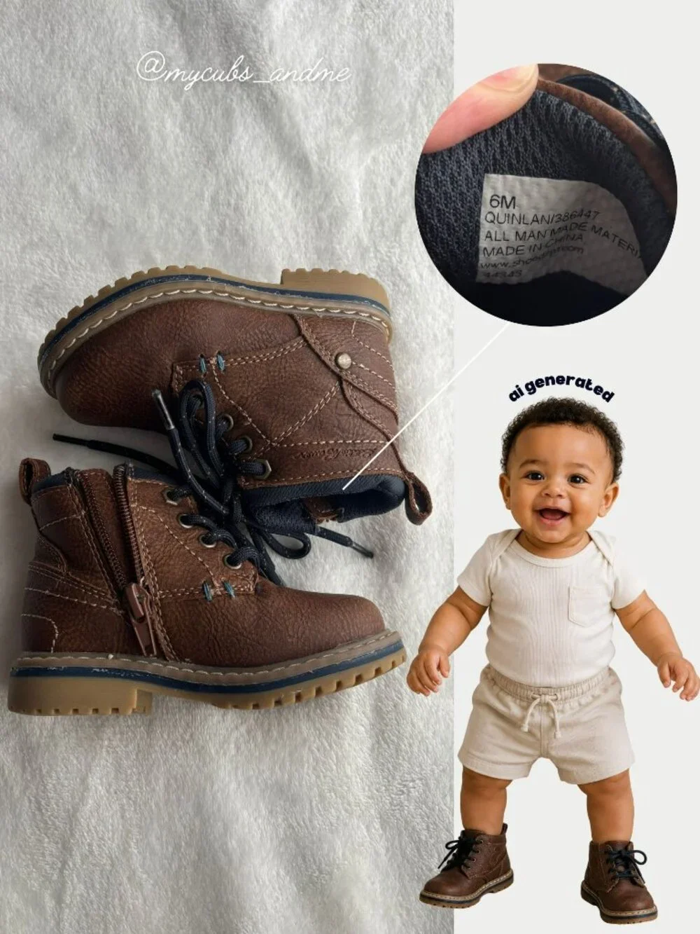 6M Baby Boy Brown Lace-Up Boots Toddler Shoes